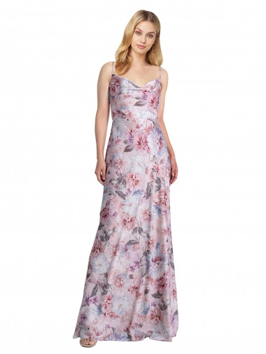 Trapèze Satiné Stretch Floral Longue Formelles Robes demoiselle d'honneur / Robes de soirée en Ligne