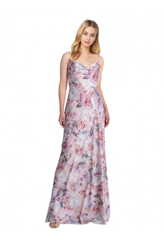 Trapèze Satiné Stretch Floral Longue Formelles Robes demoiselle d'honneur / Robes de soirée en Ligne