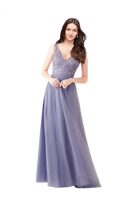 Trapèze Tulle Dentelle Longue Robes demoiselle d'honneur en Ligne