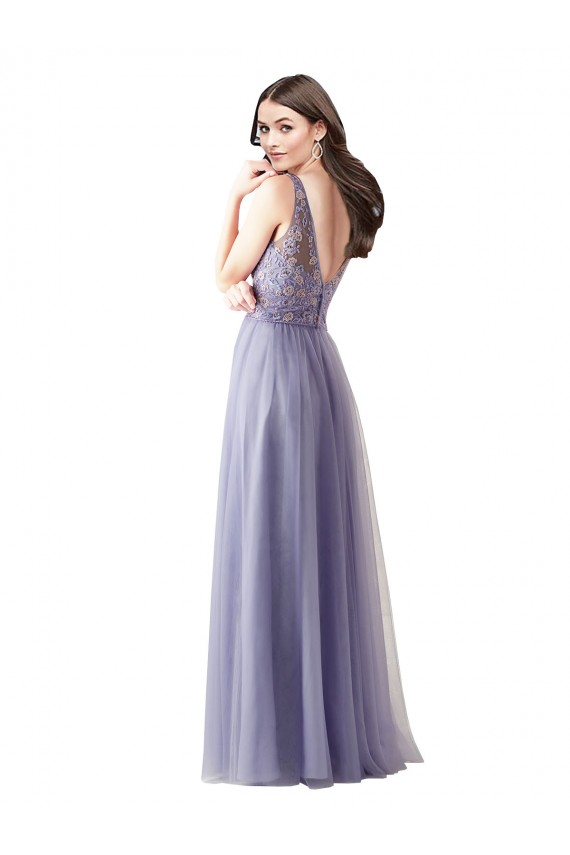Trapèze Tulle Dentelle Longue Robes demoiselle d'honneur en Ligne