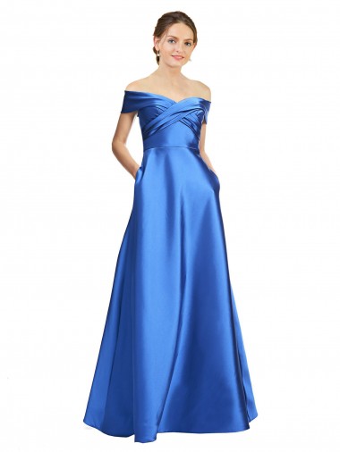Trapèze Épaule Dénudée Satiné Longue Formelles Robes demoiselle d'honneur / Robes de soirée / Robes de bal en Ligne