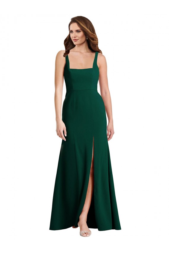 Trompette Col Carré Crêpe Stretch Longue Robes demoiselle d'honneur / Robes de bal en Ligne