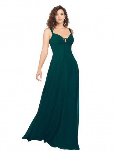 Vert Chasseur Trapèze Col V Mousseline Longue Robes demoiselle d'honneur en Ligne