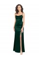 Vert Chasseur Trapèze Scoop Satiné Stretch Longue Formelles Robes demoiselle d'honneur / Robes de soirée / Robes de bal en Ligne