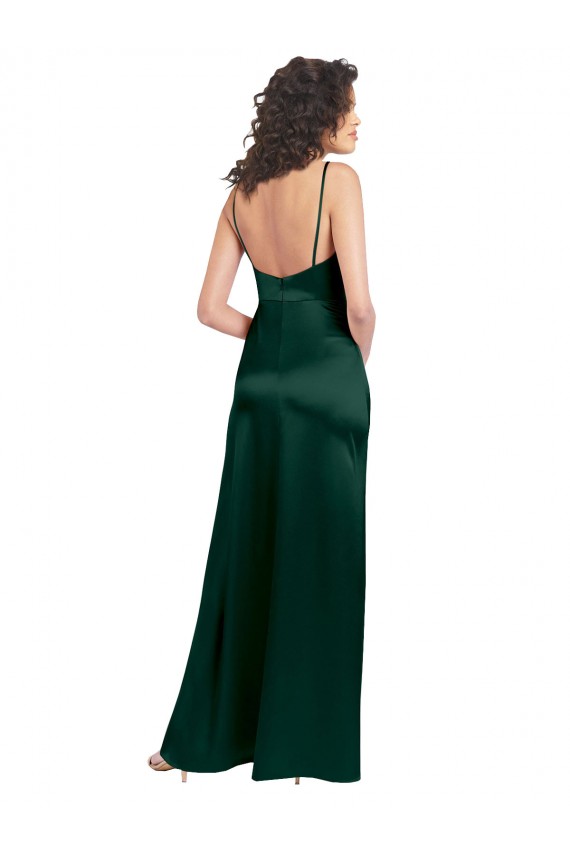 Vert Chasseur Trapèze Scoop Satiné Stretch Longue Formelles Robes demoiselle d'honneur / Robes de soirée / Robes de bal en Ligne