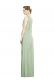Vert Sauge Trapèze Col V Mousseline Longue Robes demoiselle d'honneur en Ligne