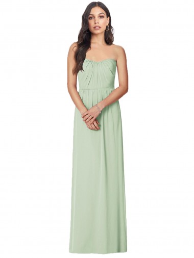 Vert Sauge Trompette Sans bretelle Mousseline Longue Robes demoiselle d'honneur en Ligne