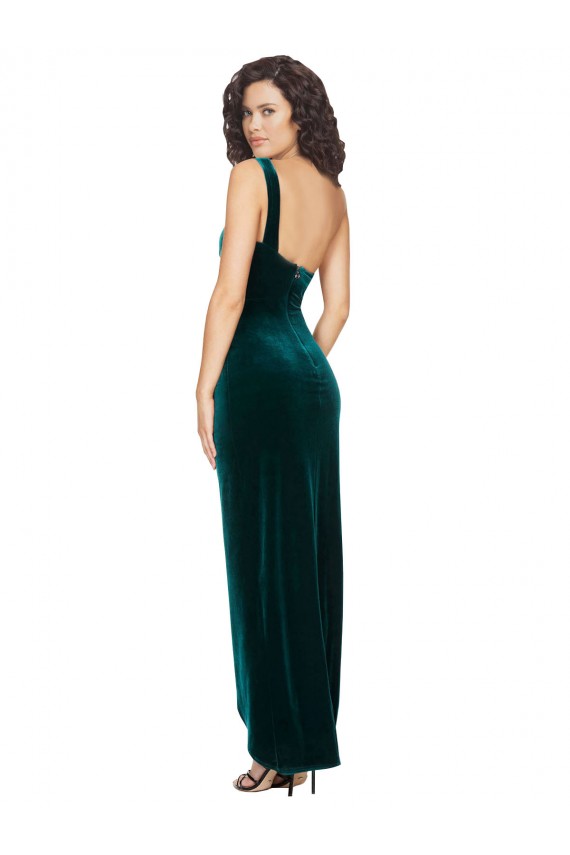 Vert foncé Fourreau Velours Stretch Longue Asymétrique Robes demoiselle d'honneur / Robes de bal en Ligne