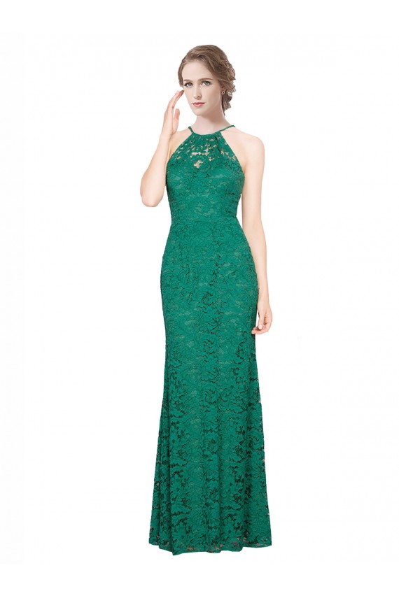 Vert foncé Sirène Licou Col Haut Dentelle Longue Robes demoiselle d'honneur / Robes de bal en Ligne