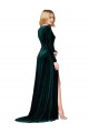 Vert foncé Trapèze Col V Balayage train Velours Stretch Longue Formelles Robes demoiselle d'honneur / Robes de soirée / Robes de bal en Ligne