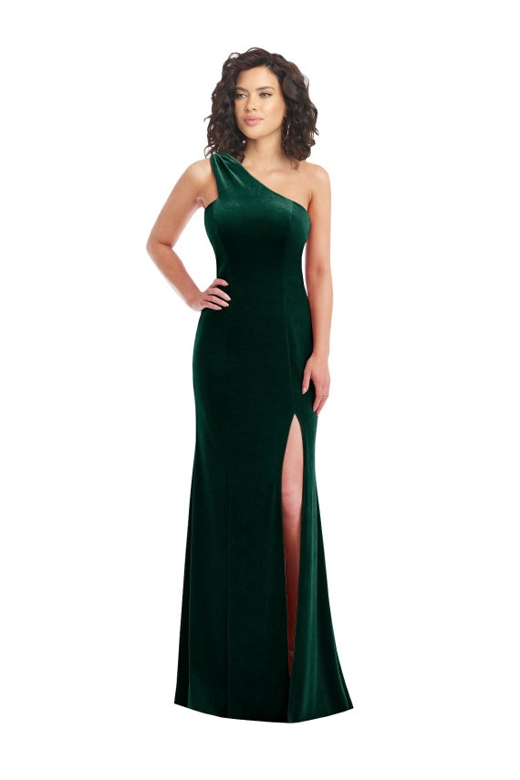 Vert foncé Trompette Velours Stretch Longue Robes demoiselle d'honneur / Robes de bal en Ligne